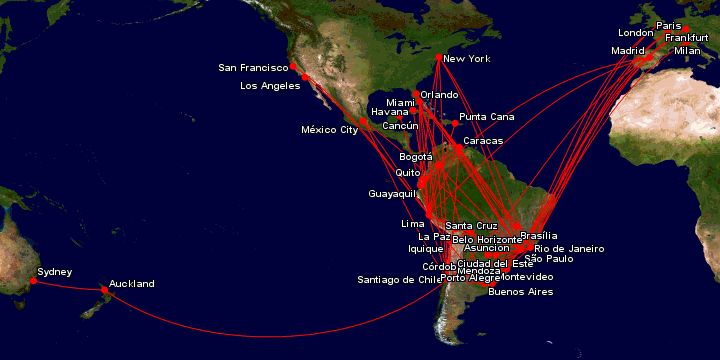 Mapa de Rotas TAM -- Aviação Comercial.net --